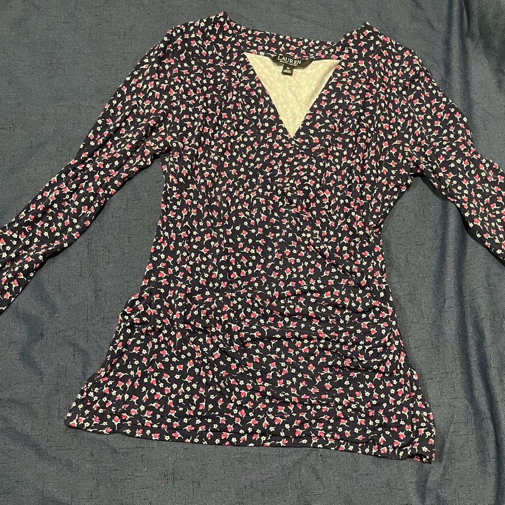 Ralph Lauren sz Medium Women's L/S Navy Blue Floral Top